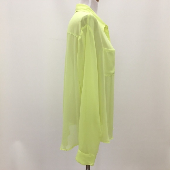 Decree Neon Yellow Sheer Button Down Long Sleeve - Picture 5 of 7